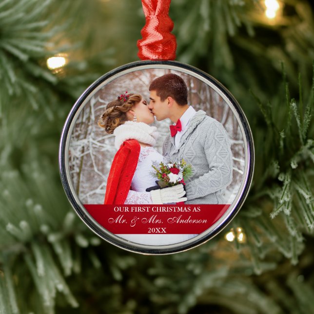 Ornamento De Metal Elegante Roteiro Nosso Primeiro Vermelho De Natal (Árvore)