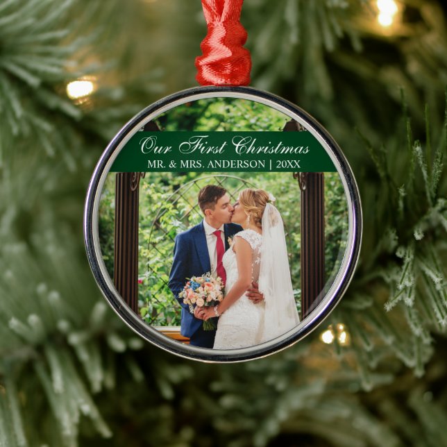 Ornamento De Metal Elegante Roteiro Verde Nosso Primeiro Natal (Árvore)