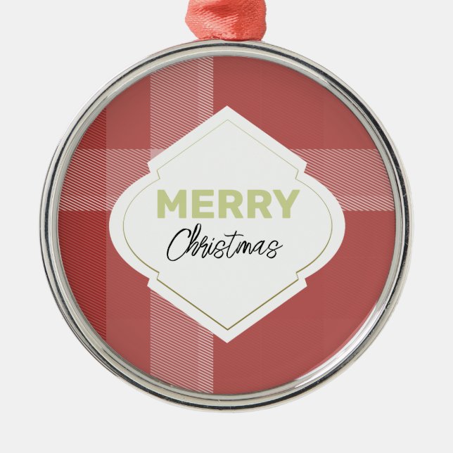 Ornamento De Metal Elegante Vermelho Feliz Natal Tartan Burgundy (Frente)