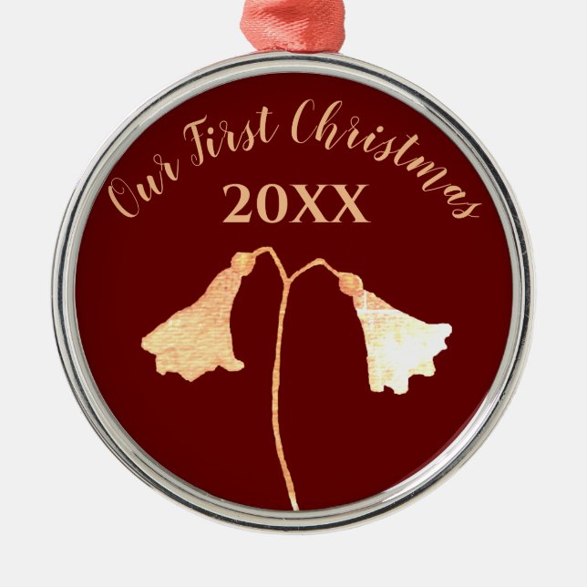 Ornamento De Metal Elegante Vermelho Floral Dourado Romântico Primeir (Frente)