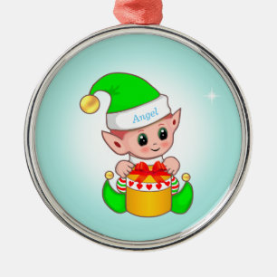 Ornamento De Metal Elfo de Natal fofo & estrela em azul claro
