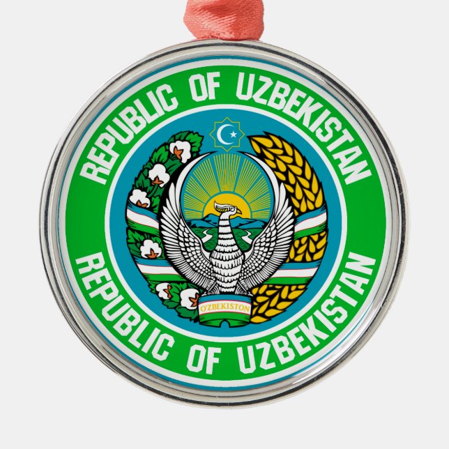 Ornamento De Metal Emblem Redonda do Usbequistão (Frente)