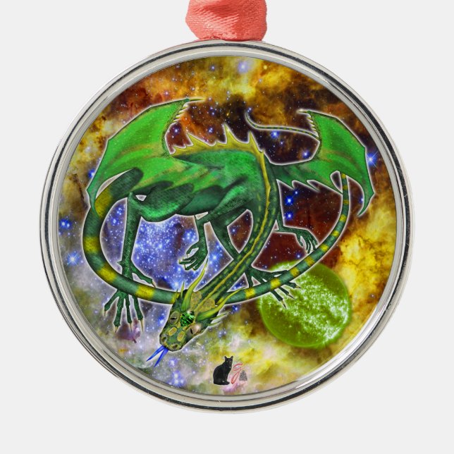 Ornamento De Metal Emerald Cosmic Dragon Ornament (Frente)