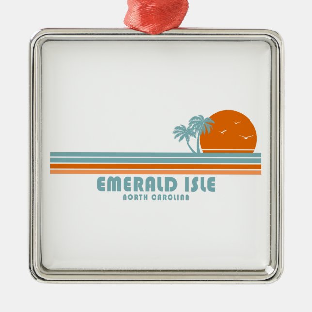 Ornamento De Metal Emerald Isle North Carolina Sun Palm Trees (Frente)