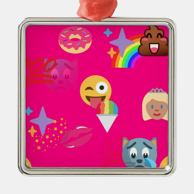 Ornamento De Metal emoji rosa quente (Frente)