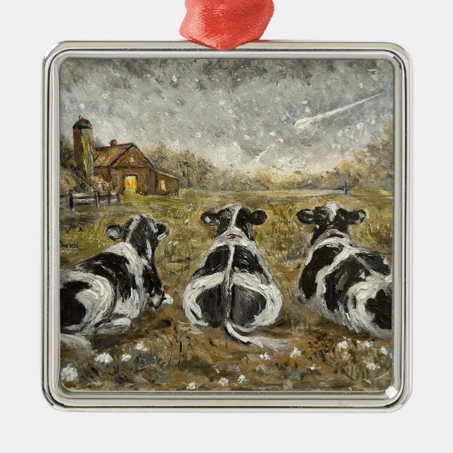 Ornamento De Metal End of Day - Cows Whimsical Farmhouse Home  (Frente)