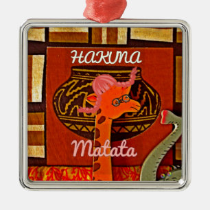 Ornamento De Metal Engraçado Girafa com legal texto Hakuna Matata