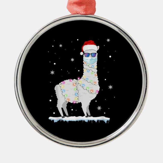 Ornamento De Metal Engraçado Natal Llama Máscara 2020 Família Xmas Pa (Frente)