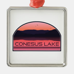 Ornamento De Metal Enseus Lake New York Red Sunrise