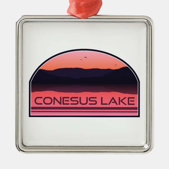 Ornamento De Metal Enseus Lake New York Red Sunrise (Frente)