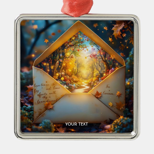 Ornamento De Metal Envelope de outono fantasioso e bonito (Frente)