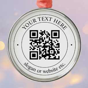 Ornamento De Metal Envie Seu Próprio Código QR e Texto Personalizável