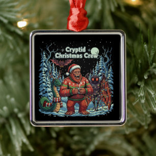 Ornamento De Metal Equipe Divertida de Críptidos de Natal Pé Grande