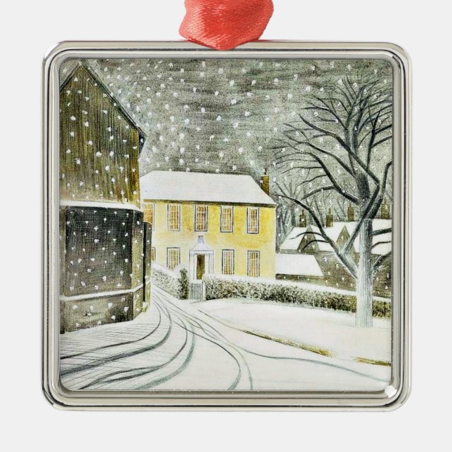 Ornamento De Metal Eric Ravilious - Estrada Hallstead na Neve,  (Frente)