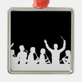 Ornamento De Metal Esboço do branco do maestro e da banda no preto