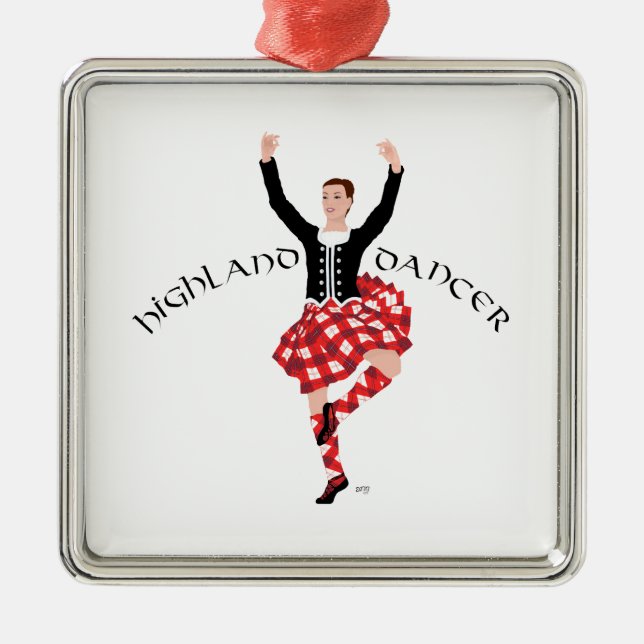 Ornamento De Metal Escócia Highland Fling - Xadrez vermelha (Frente)
