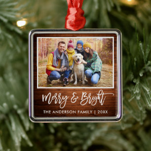 Ornamento De Metal Escova Feliz de madeira russa e família brilhante