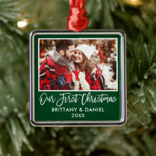 Ornamento De Metal Escova Moderna Roda Nosso Primeiro Casal De Natal