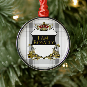 Ornamento De Metal Escudo da Coroa Real Branco Xadrez Luxo Cinza