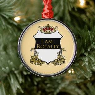 Ornamento De Metal Escudo da Coroa Real Creme Amarelo Luxo