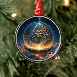 Ornamento De Metal Esfera da Vida – A Árvore do Mundo Dourada. 
