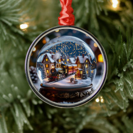 Ornamento De Metal Esfera de neve com Trem e Vila Antigos