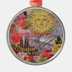 Ornamento De Metal Espanha Vintage Sol Viagem Colagem Retro Europa