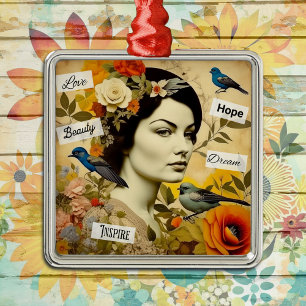 Ornamento De Metal Esperança, Amor, Beleza, Sonho Dama Vintage