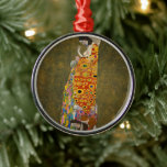 Ornamento De Metal Esperança II por Gustav Klimt, Vintage Art Nouveau<br><div class="desc">A Esperança II (1907/08) de Gustav Klimt é uma pintura de arte vitoriana, simbolismo de época vitoriana, que apresenta uma senhora grávida olhando para baixo sobre sua barriga grande em direção a um crânio humano. Há três mulheres perto de seus pés tecidas no intrincado padrão de seu roupão. A mulher...</div>
