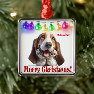 Ornamento De Metal Esperando pelo Papai Noel Basset Hound 