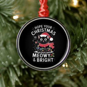 Ornamento De Metal Espero que o seu Natal seja Feliz e Brilhante Gato