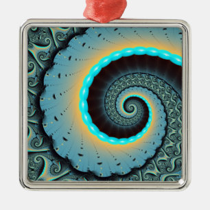 Ornamento De Metal Espiral de Arte Fractal Laranja abstrato azul Turq