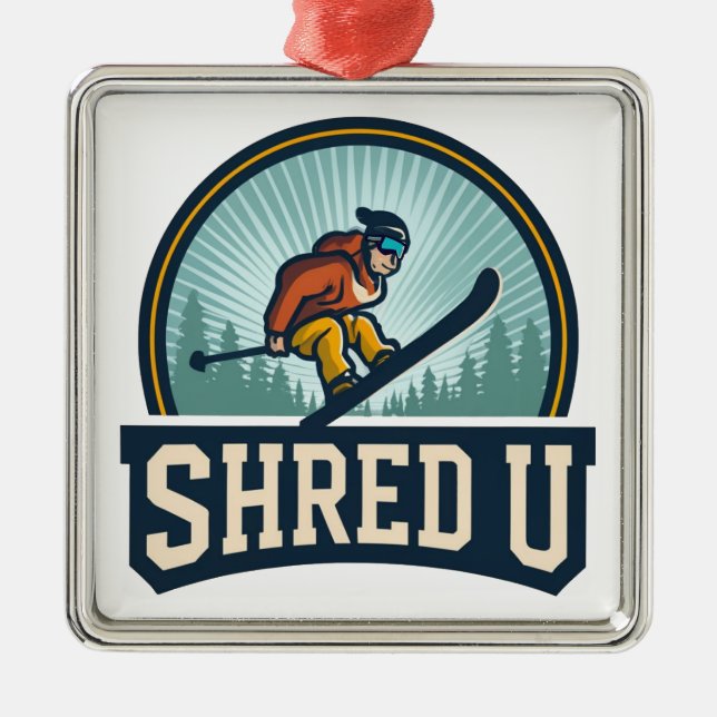 Ornamento De Metal Esqui da Shred University (Frente)