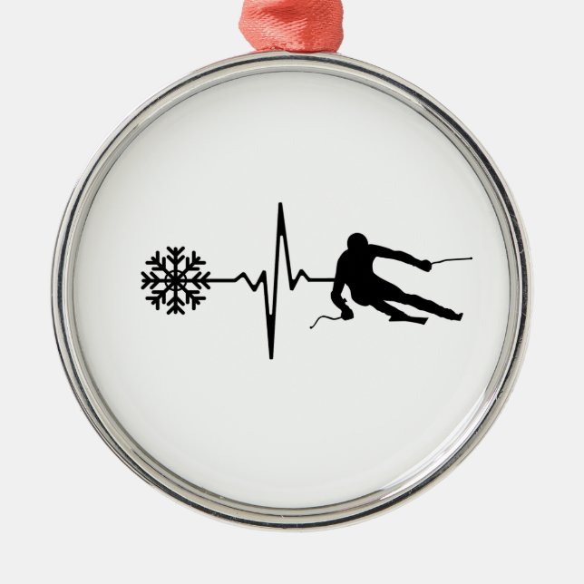 Ornamento De Metal Esqui - Presente Skiing Heartbeat Skier (Frente)