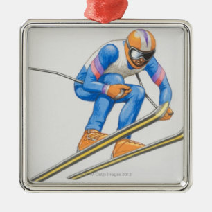 Ornamento De Metal Esquiador que executa o salto