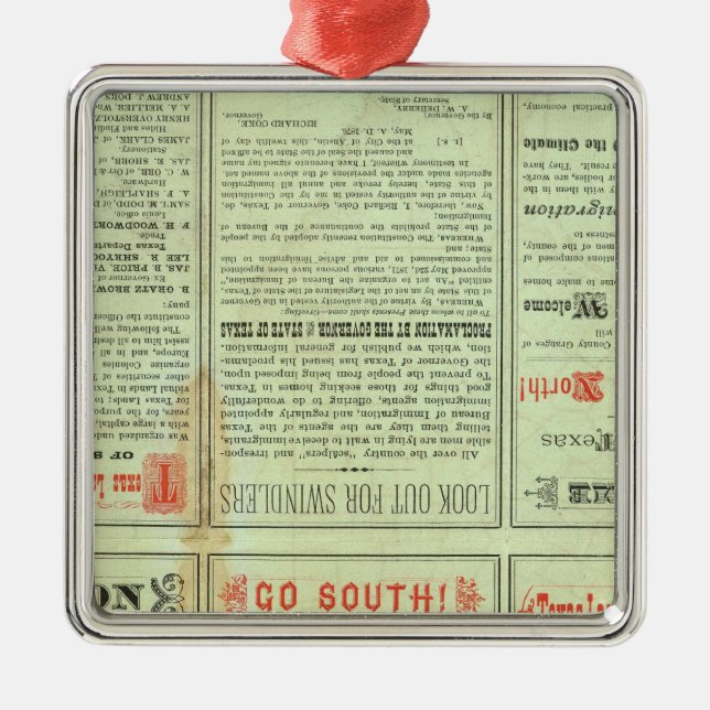 Ornamento De Metal Estado do Texas do Verso (Frente)