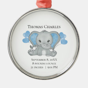 Ornamento De Metal Estatísticas de Nascimento Personalizadas Elefante