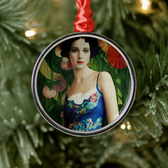 Ornamento De Metal Estilo Deco Elegante Mulher com Flores Grandes (Árvore)