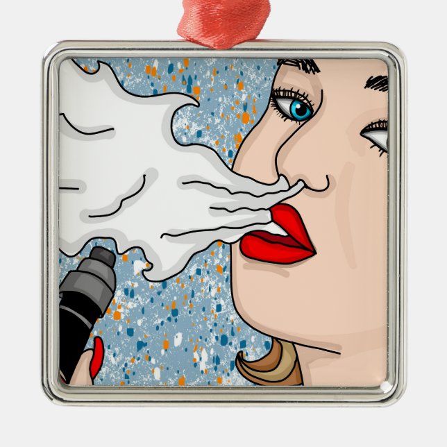 Ornamento De Metal Estilo Retro Vaping Lady Natal (Frente)