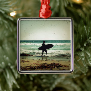 Ornamento De Metal Estilo Vintage Surfer Silhouette