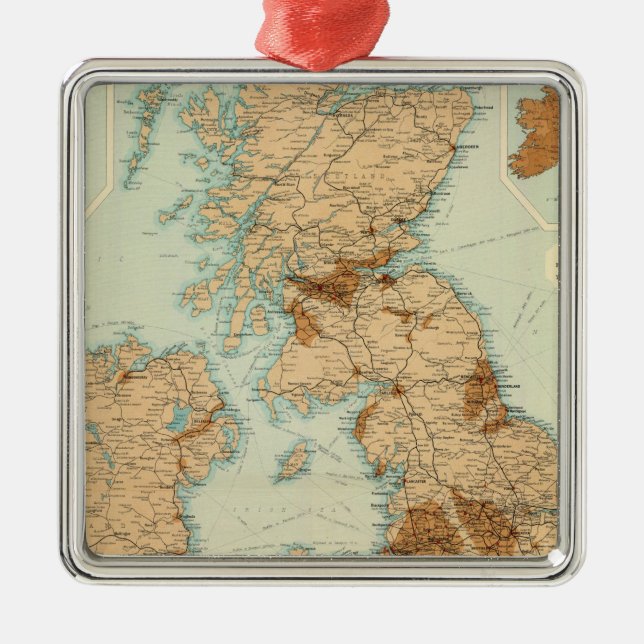 Ornamento De Metal Estradas de ferro das ilhas britânicas & mapa (Frente)
