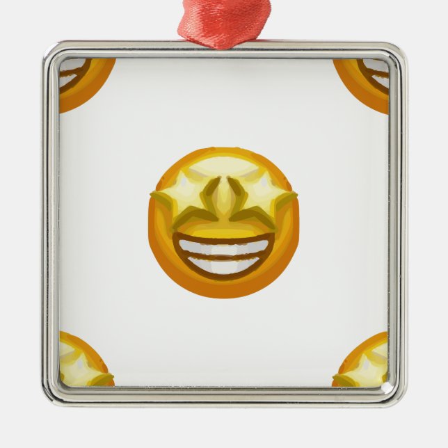 Ornamento De Metal estrela de olhos emoji (Frente)