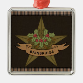 Ornamento De Metal Estrela Primitiva e Berries Personalizaram o Natal