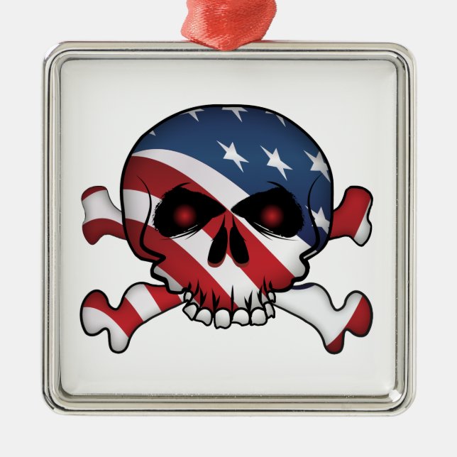 Ornamento De Metal Estrelas e Stripes - Caveira (Frente)