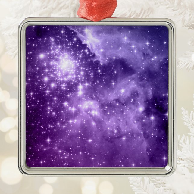 Ornamento De Metal Estrelas Mágicas Roxas Foto Espacial Celestial (Purple Magic Stars Celestial Space Photo Metal Ornament)