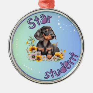 Ornamento De Metal Estudante Dachshund Star