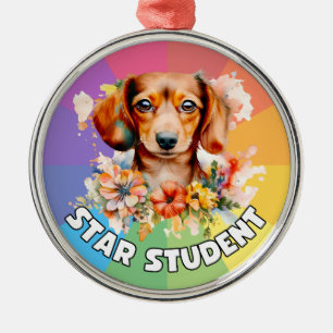 Ornamento De Metal Estudante Dachshund Star