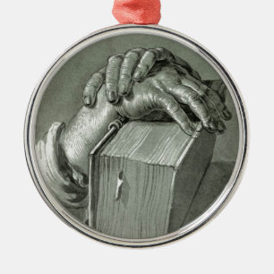 Ornamento De Metal Estudo da mão de Albrecht Dürer com bíblia