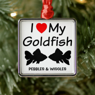 Ornamento De Metal Eu Amo As Minhas Duas Silhoute De Peixe Goldfish
