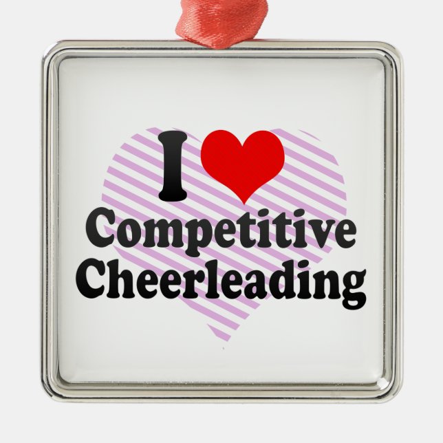 Ornamento De Metal Eu amo Cheerleading competitivo (Frente)